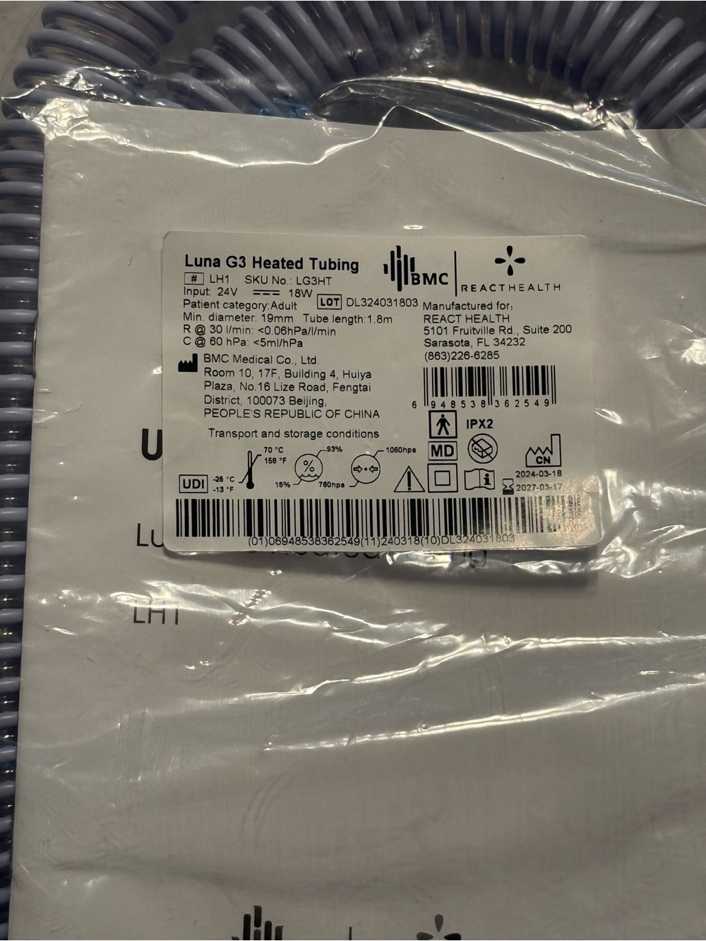 BMC Reacthealth Luna G3 Heated Tubing